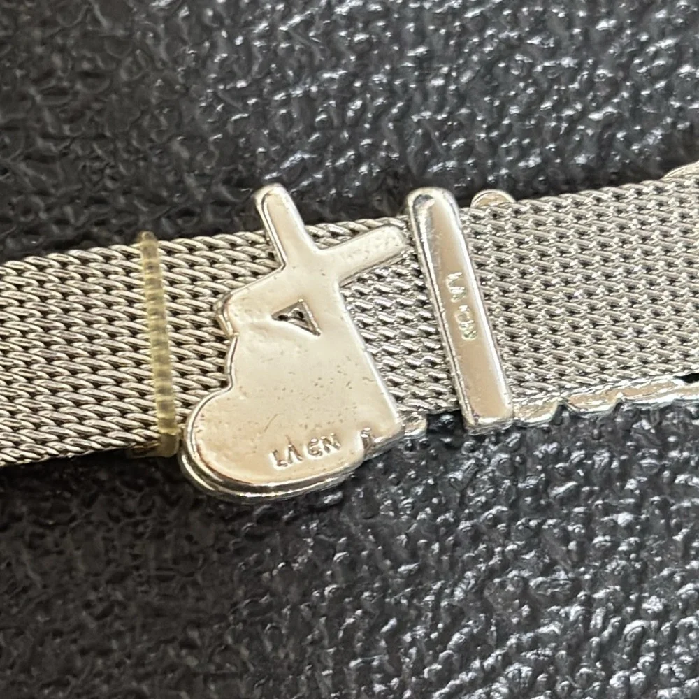 Stainless Steel Two Tone Faith Heart Slider Mesh Buckle Bracelet